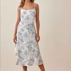 reformation - NWT sloane dress midi slip cross back cami floral print blue